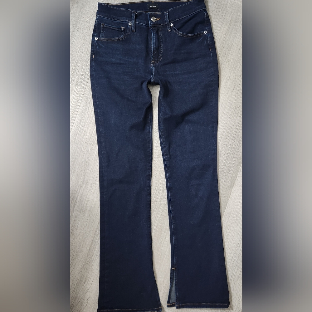 Express Skyscraper Mid-Rise Women's Jeans HYPER STRETCH 4S Short Dark Blue Denim